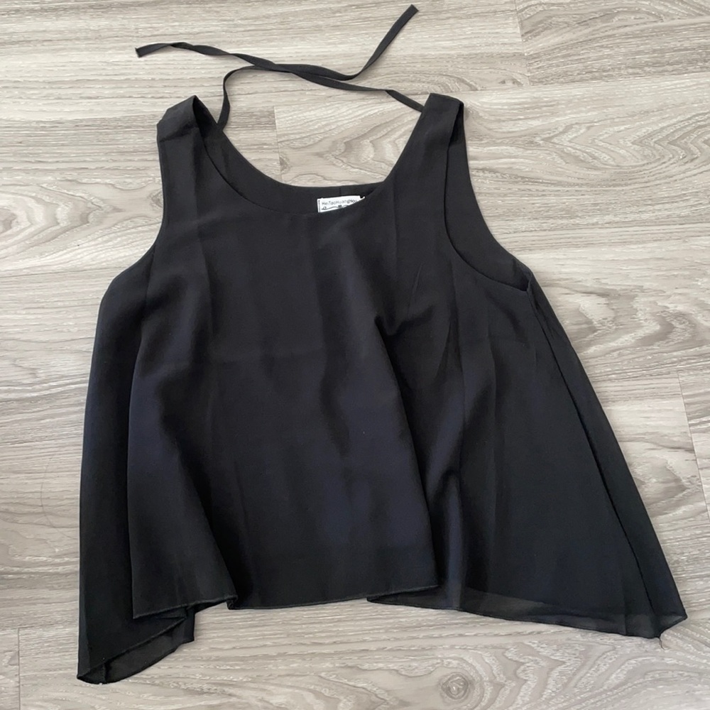 Black camisole with neck tie detail